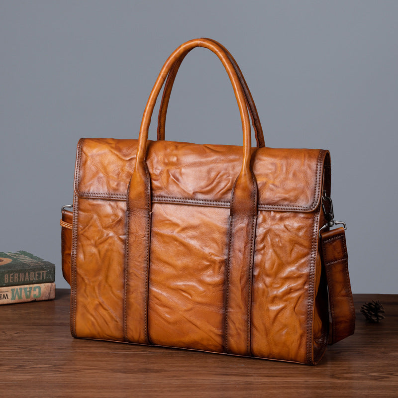 Men's Briefcase Genuine Cowhide Leather Casual Bag Travel Bag for Men