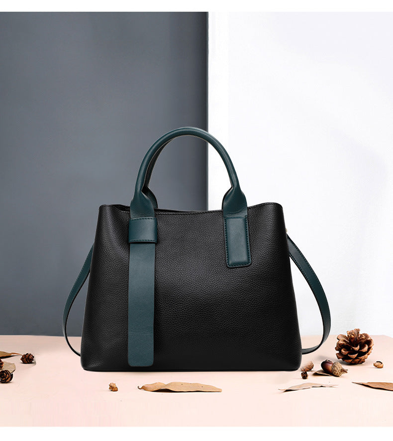 Cowhide women's bag large capacity handbag color matching temperament shoulder bag elegant handbag.bag