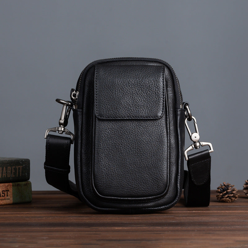 Men's Shoulder Bag Genuine Cowhide Leather Retro Casual Crossbody Bag for Men