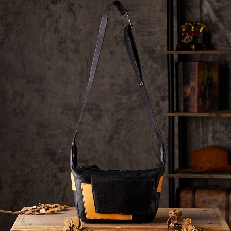Men's Shoulder Bag Handcrafted Genuine Cowhide Leather Retro Casual Fashion Messenger Bag Crossbody Bag