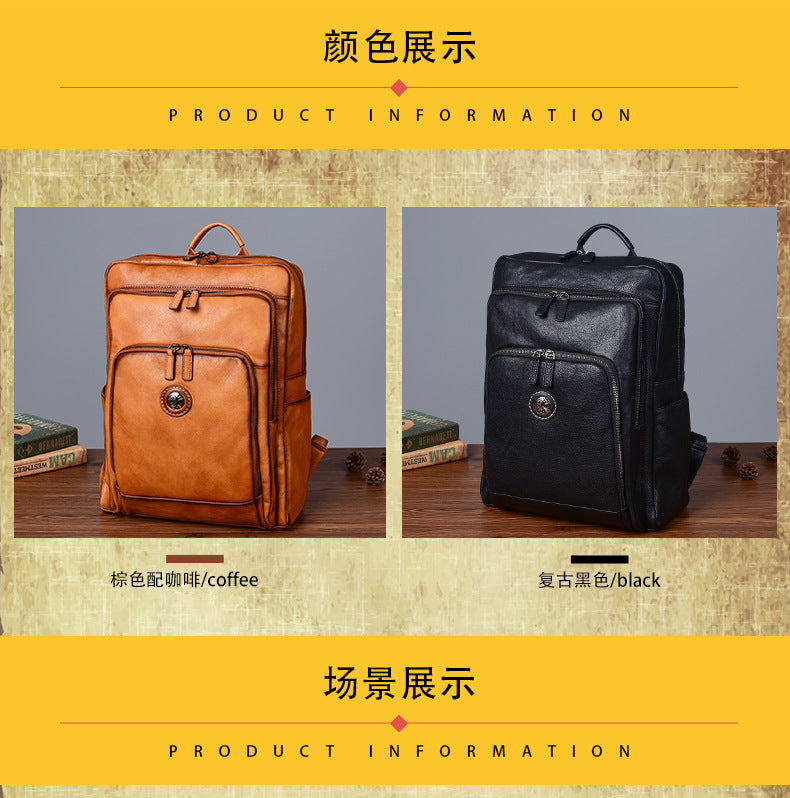 Men's backpack cowhide genuine leather fashion unique travel bag