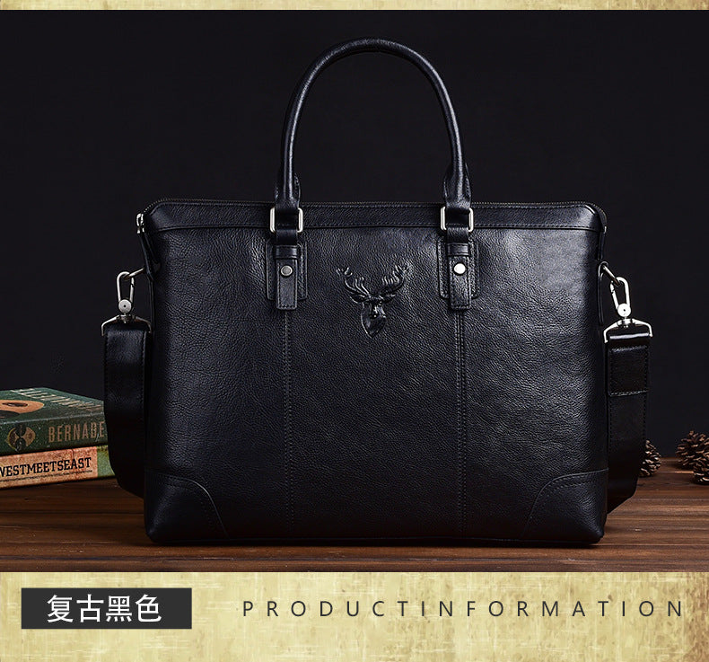 Men's Briefcase Genuine Cowhide Leather Retro Casual Business Bag Men's Handbag