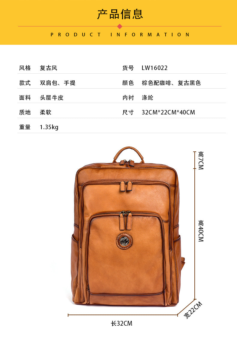 Men's backpack cowhide genuine leather fashion unique travel bag