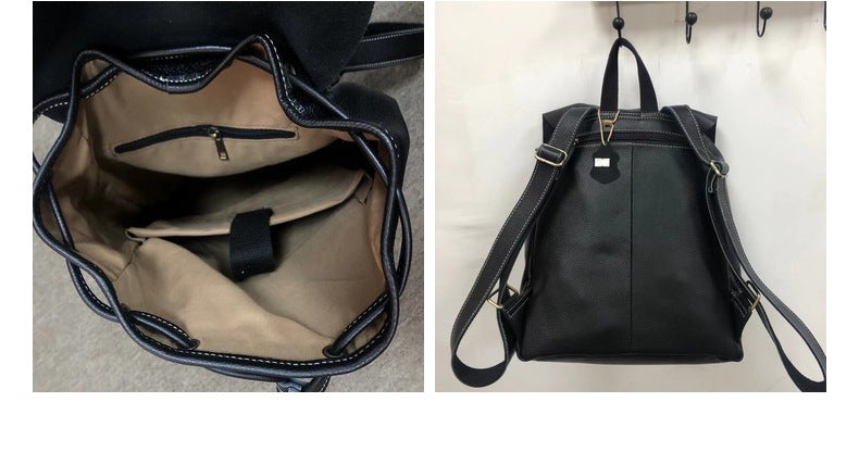 Men's backpack cowhide genuine leather Korean fashion casual large capacity travel bag for men