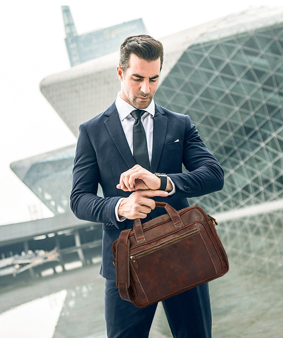 Men's Handbag Briefcase Cowhide Genuine Leather Retro Business Men Computer Bag