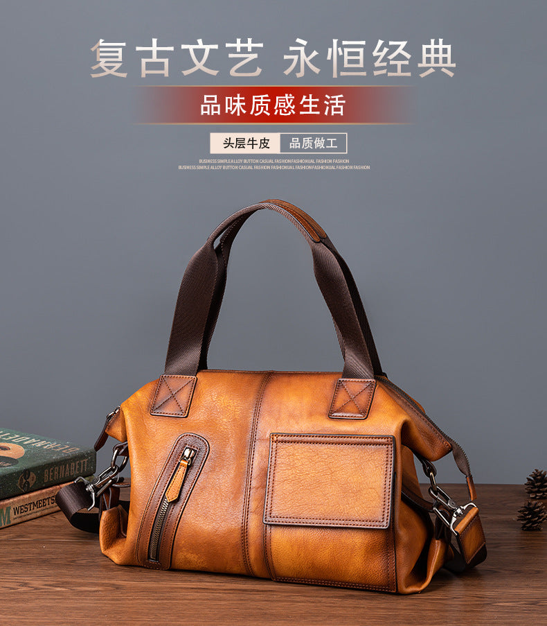 Men's Handbag Genuine Cowhide Leather Retro Casual Men Bag