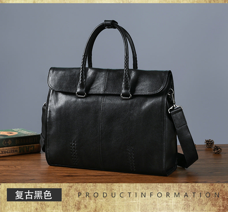 Men's briefcase genuine cowhide leather simple fashion retro casual business men's handbag computer bag