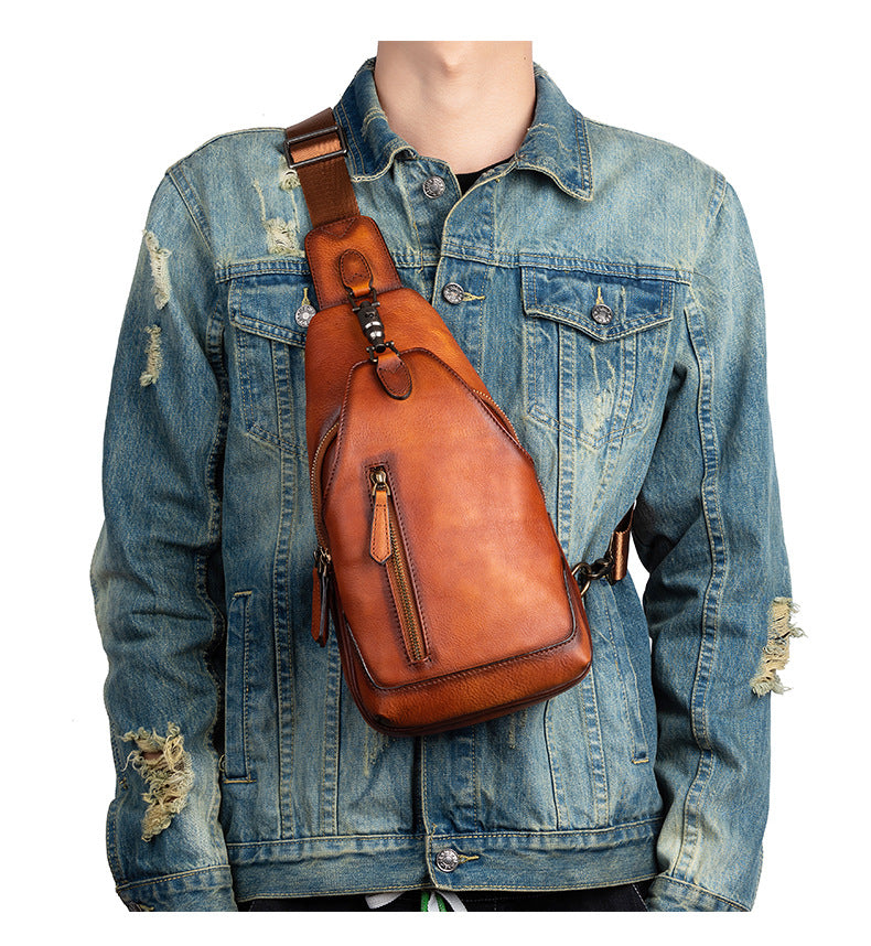 Men's bust bag Genuine cowhide leather retro casual crossbody bag for men