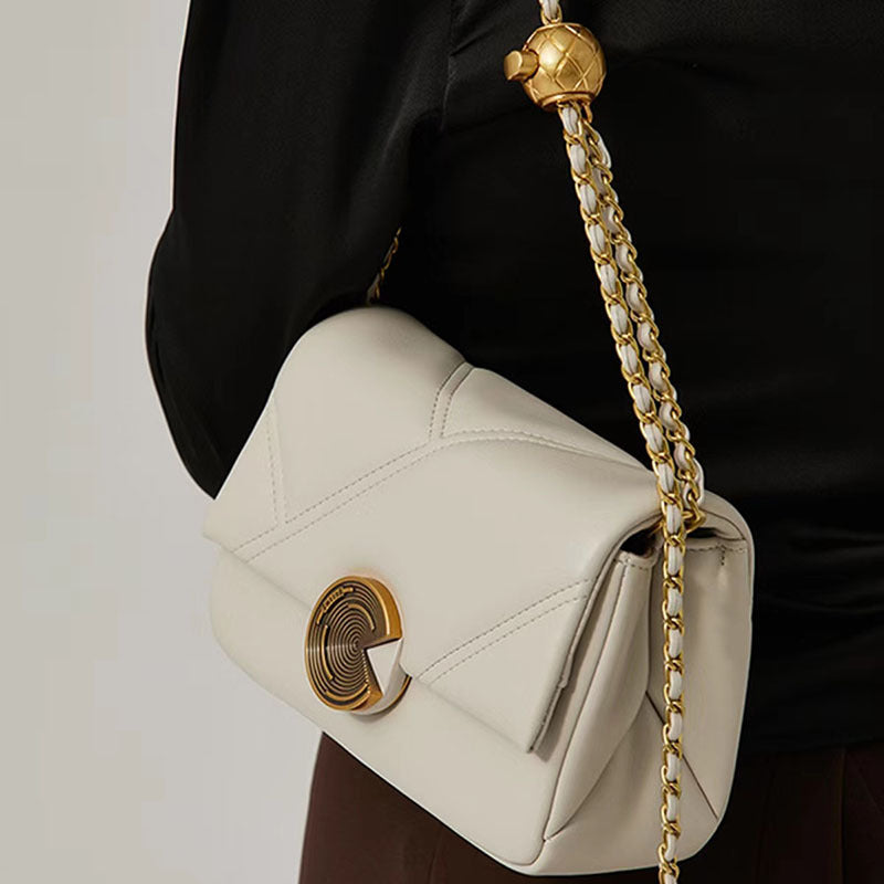 Cowhide plaid chain bag women's luxury square bag genuine leather crossbody bag commuting shoulder bag.Pochette