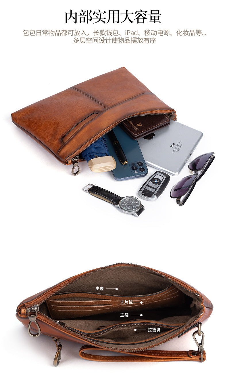 Men's Wallet Cowhide Genuine Leather Clutch Bag Retro Casual Men's Handbag