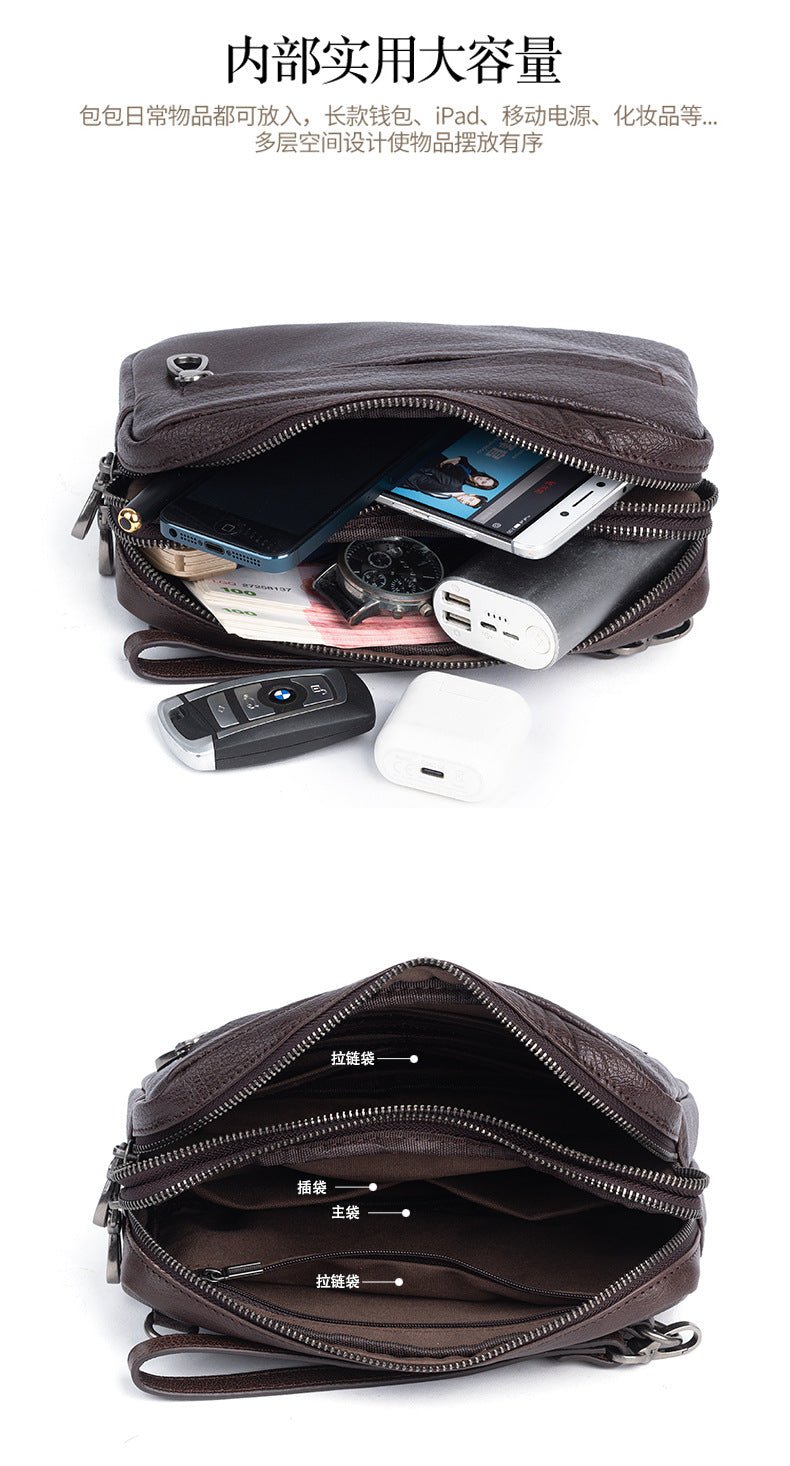Men's Shoulder Bag Genuine Cowhide Leather Retro Casual Men Clutch Bag Crossbody Bag