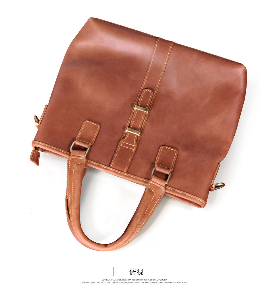 Men's Briefcase Shoulder Bag Retro Business Handbag Cowhide Genuine Leather Men Computer Bag