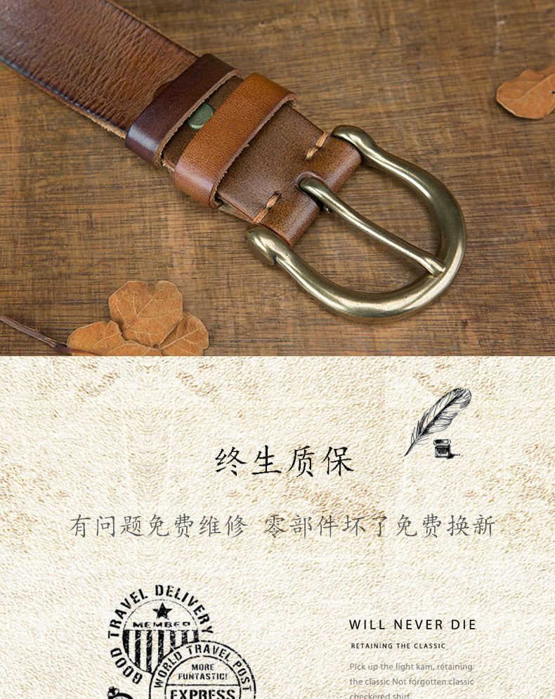 Men's Belt Original Genuine Cowhide Leather Copper Unique Needle Buckle Casual Men's Belt