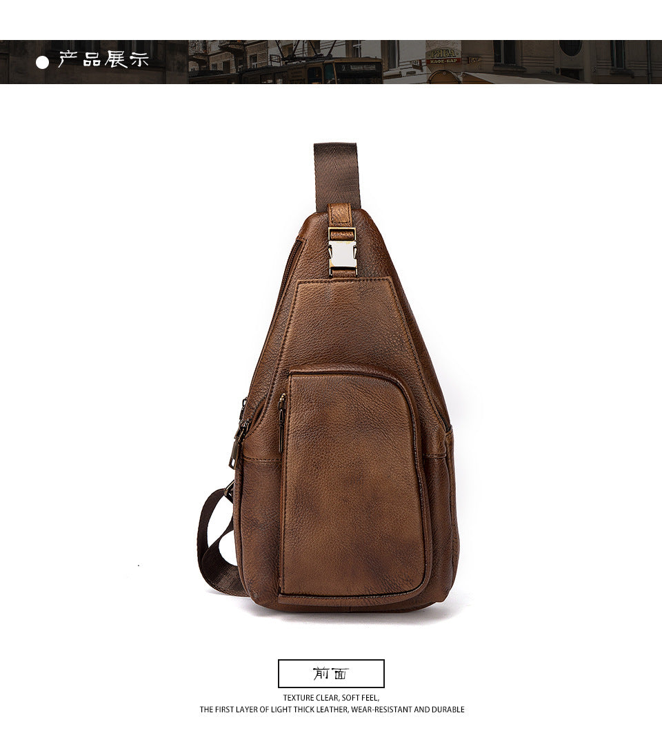 Men's bust bag Genuine cowhide leather retro outdoor versatile crossbody bag for men