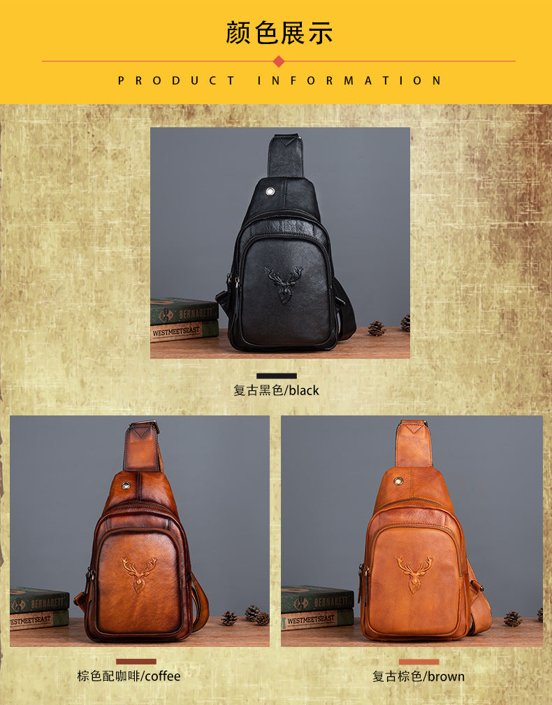 Men's bust bag Genuine cowhide leather retro casual crossbody bag for men