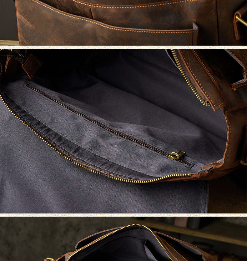 Men's Messenger Bag Handmade Genuine Cowhide Leather Crazy Horse Korean Fashion Crossbody Bag Shoulder Bag