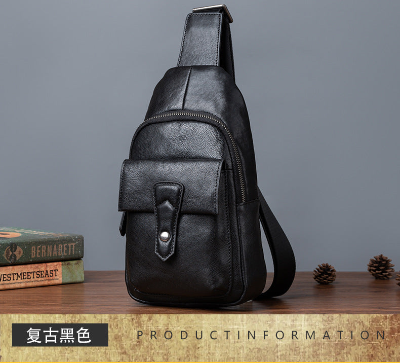 Men's bust bag Genuine cowhide leather retro casual crossbody bag for men
