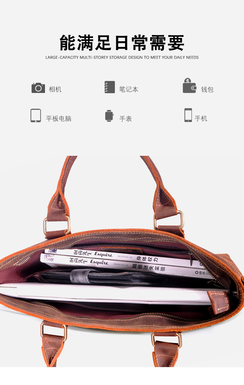 Men's Briefcase Handbag Cowhide Genuine Leather Retro Business Men Computer Bag