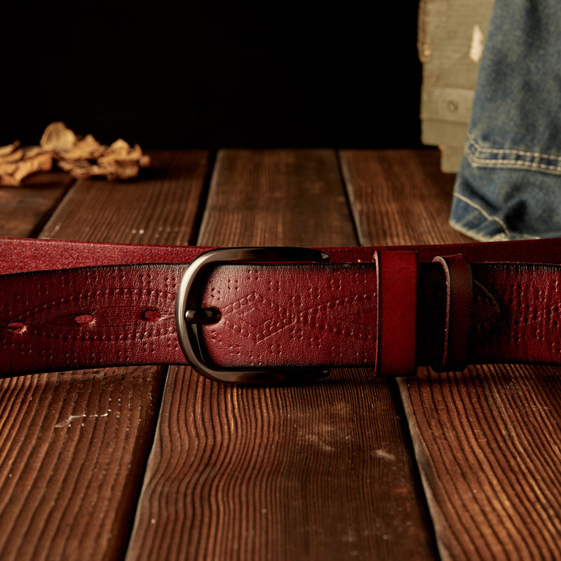 Men's Belt Handmade Cowhide Needle Buckle Korean Fashion Casual Retro Men's Belt