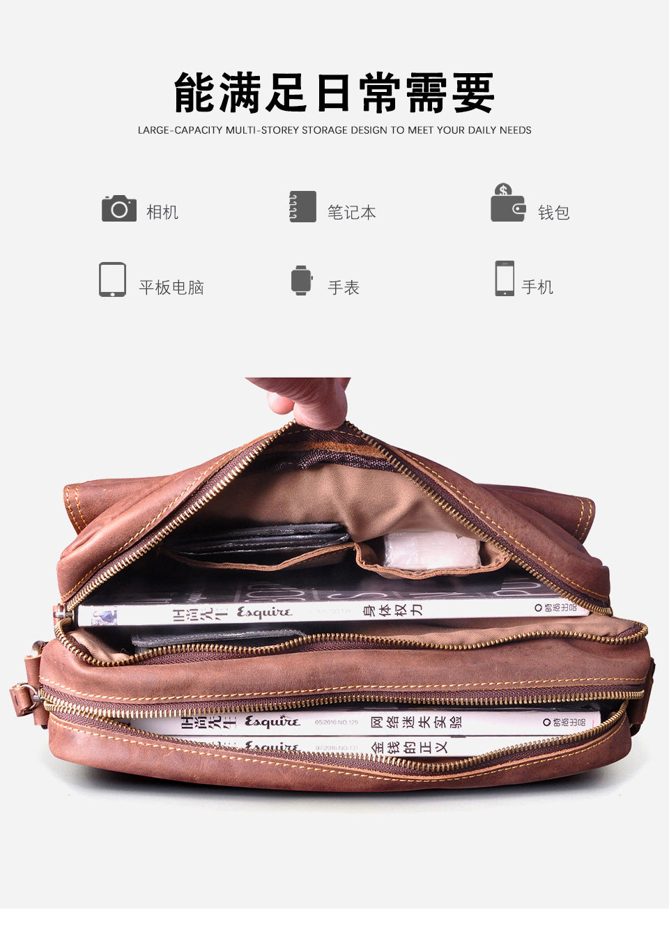 Men's Briefcase Genuine Cowhide Leather Retro Crossbody Bag Men's Shoulder Bag Computer Bag