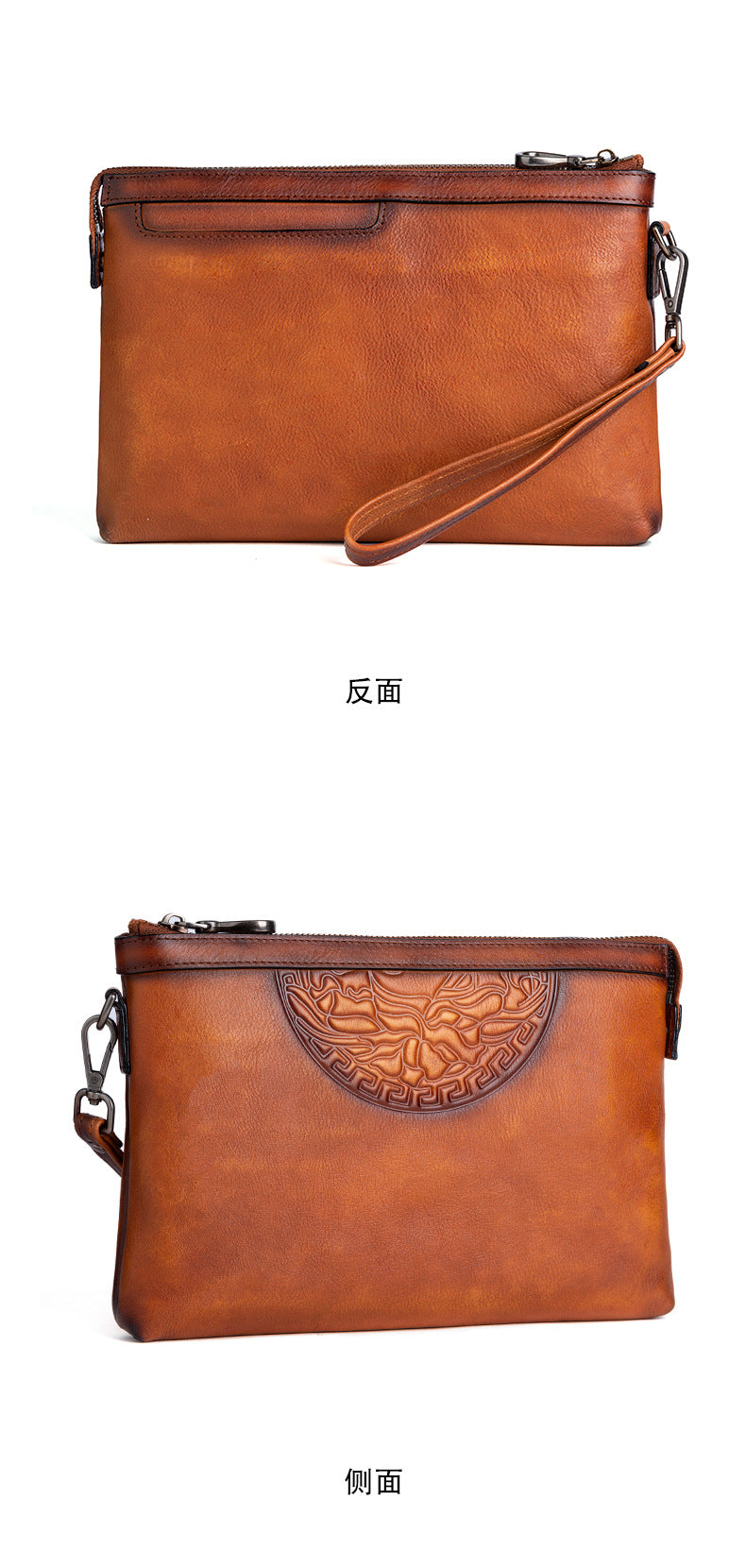 Men's Clutch Bag Genuine Cowhide Leather Retro Casual Men's Handbag