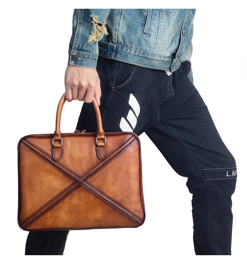 Men's Briefcase Genuine Leather Cowhide Retro Casual Men Handbag