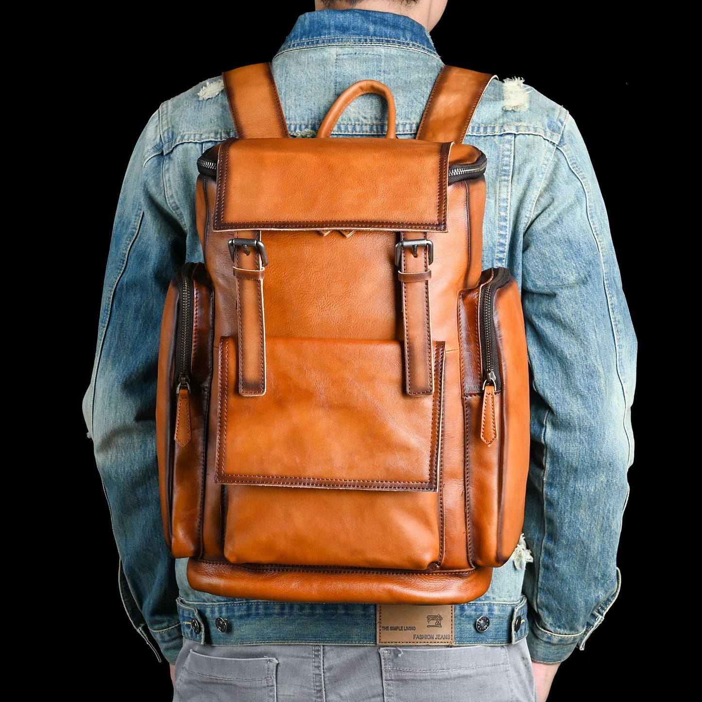 Men's backpack genuine cowhide leather retro unisex casual travel bag business bag