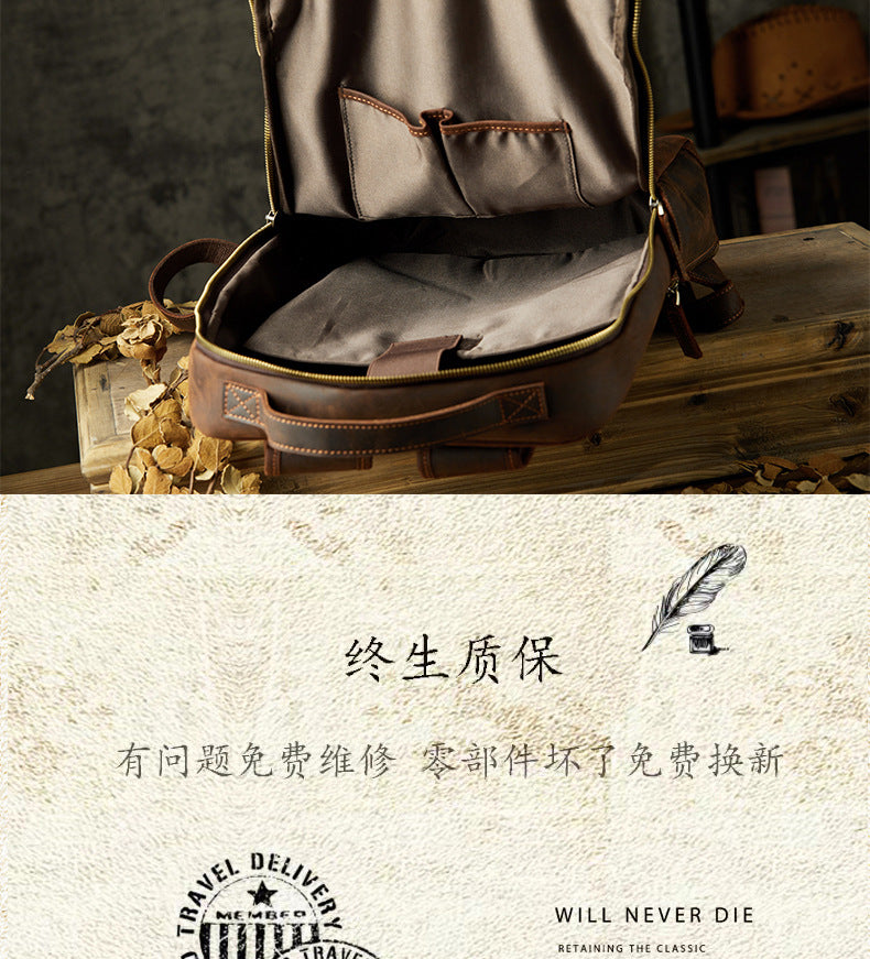 Men's Rucksack Genuine Cowhide Leather Handmade Casual Large Capacity Men's Business Bag Travel Bag