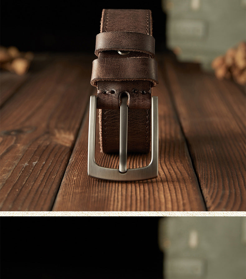Men's Belt Handmade Genuine Cowhide Leather Needle Buckle Vintage Men's Belt