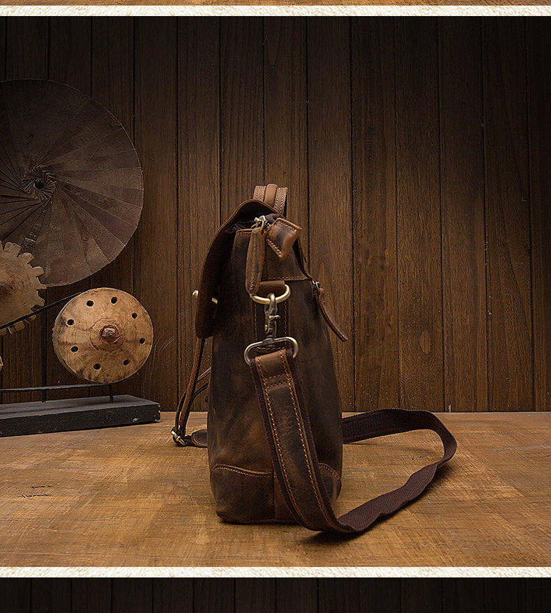 Men's Messenger Bag Handmade Genuine Cowhide Leather Crazy Horse Retro Handbag Handbag Men's Briefcase Crossbody Shoulder Bag