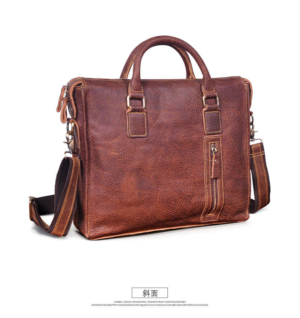 Men's Briefcase Crossbody Bag Cowhide Genuine Leather Retro Shoulder Bag Computer Bag