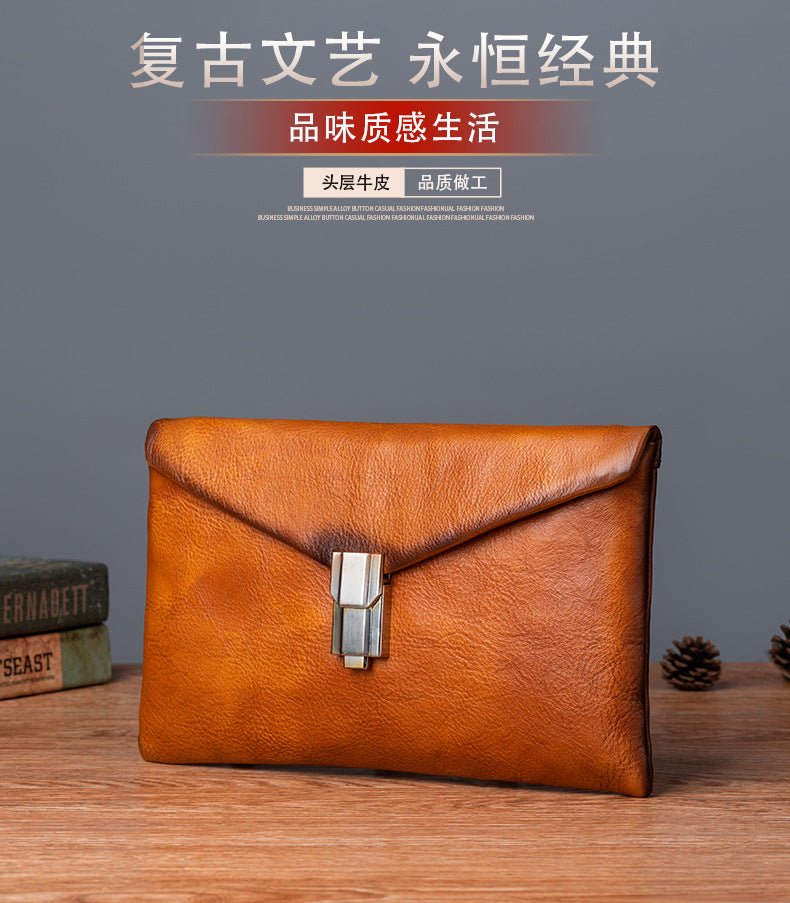 Men's Clutch Bag Cowhide Genuine Leather Retro Casual Men's Handbag