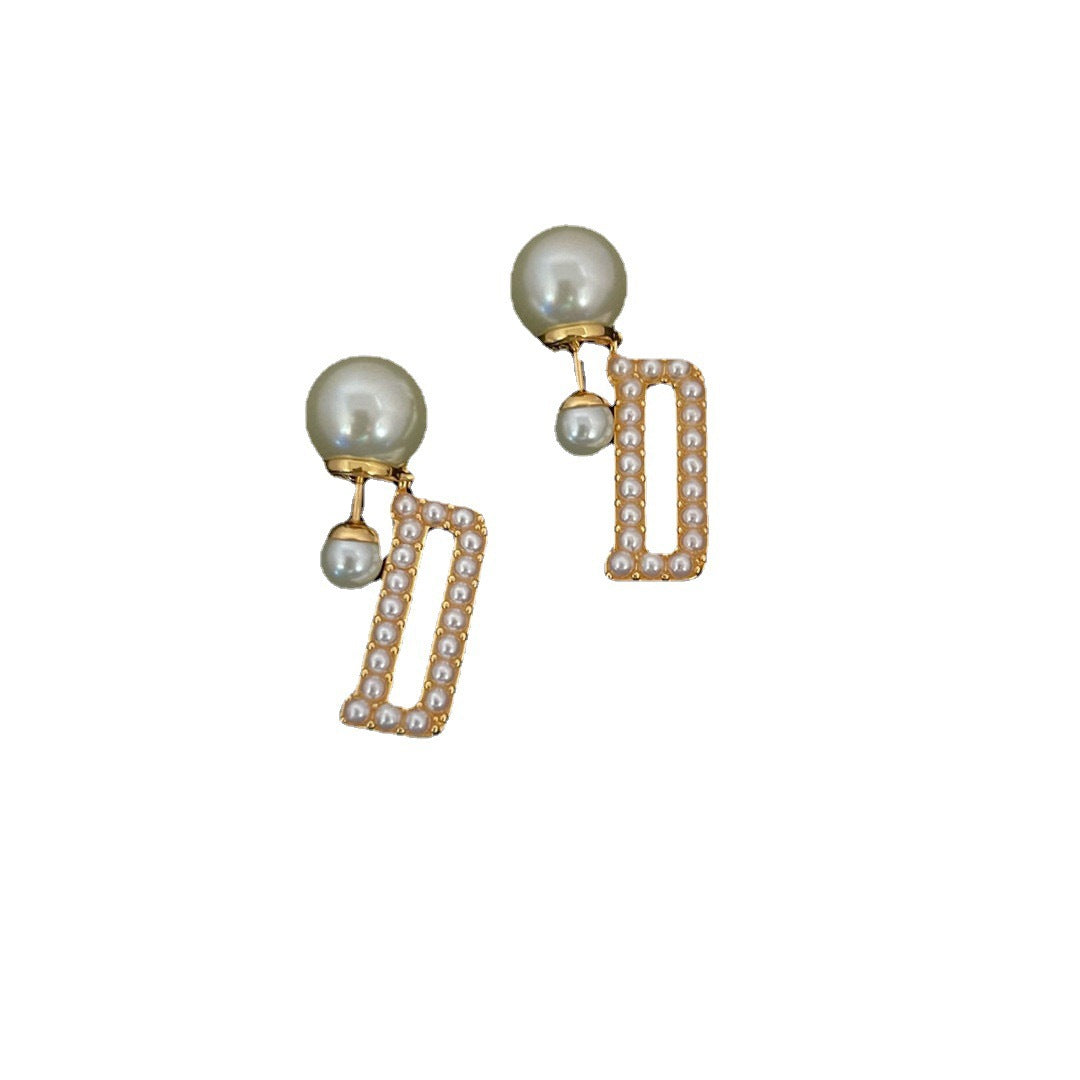 Pearl earrings women cubic chassis temperament fashion light luxury earrings