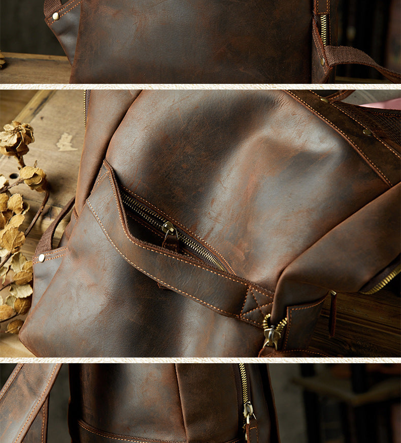 Men's Rucksack Genuine Cowhide Leather Handmade Casual Large Capacity Men's Business Bag Travel Bag