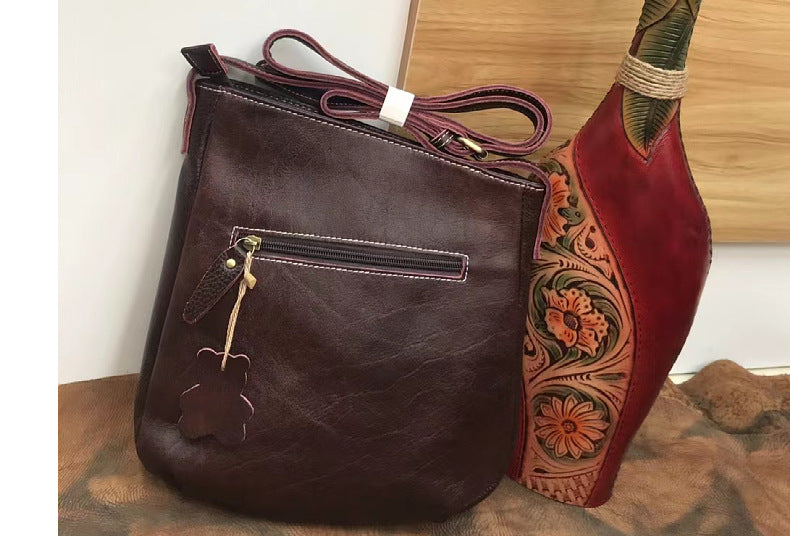 Men's Shoulder Bag Genuine Cowhide Leather Retro Fashion Casual Crossbody Bag for Men
