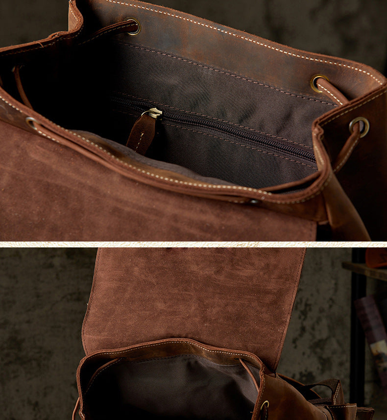 Men's Rucksack Cowhide Large Capacity Handmade Unique Retro Casual Travel Bag for Men