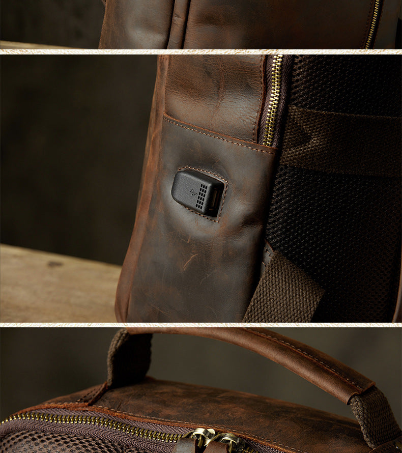 Men's backpack handmade cowhide travel bag retro large capacity computer bag