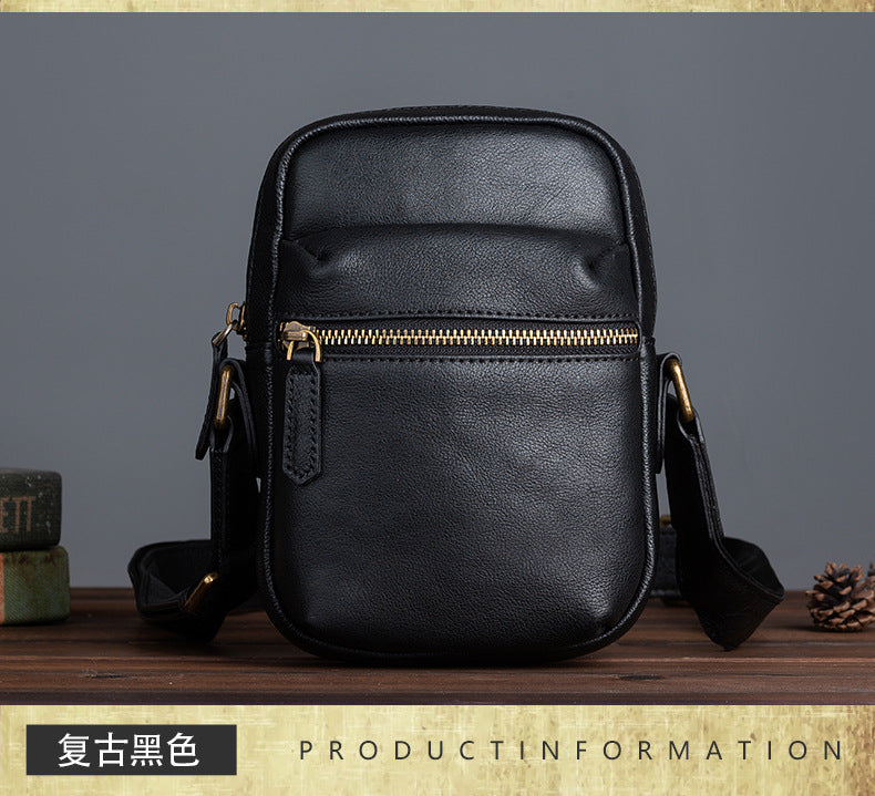 Men's Shoulder Bag Genuine Cowhide Leather Retro Casual Crossbody Bag for Men
