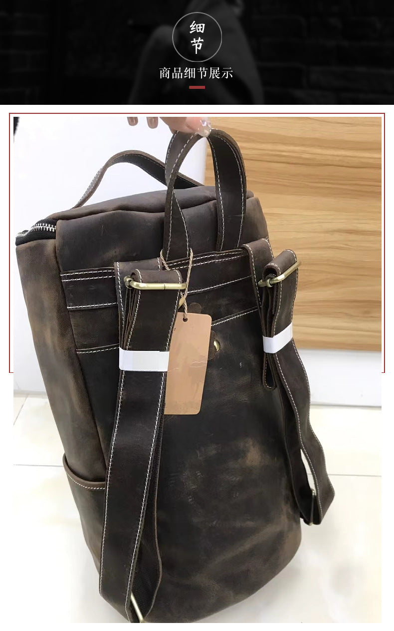 Men's backpack cowhide genuine leather Crazy Horse casual business large capacity fashion travel bag