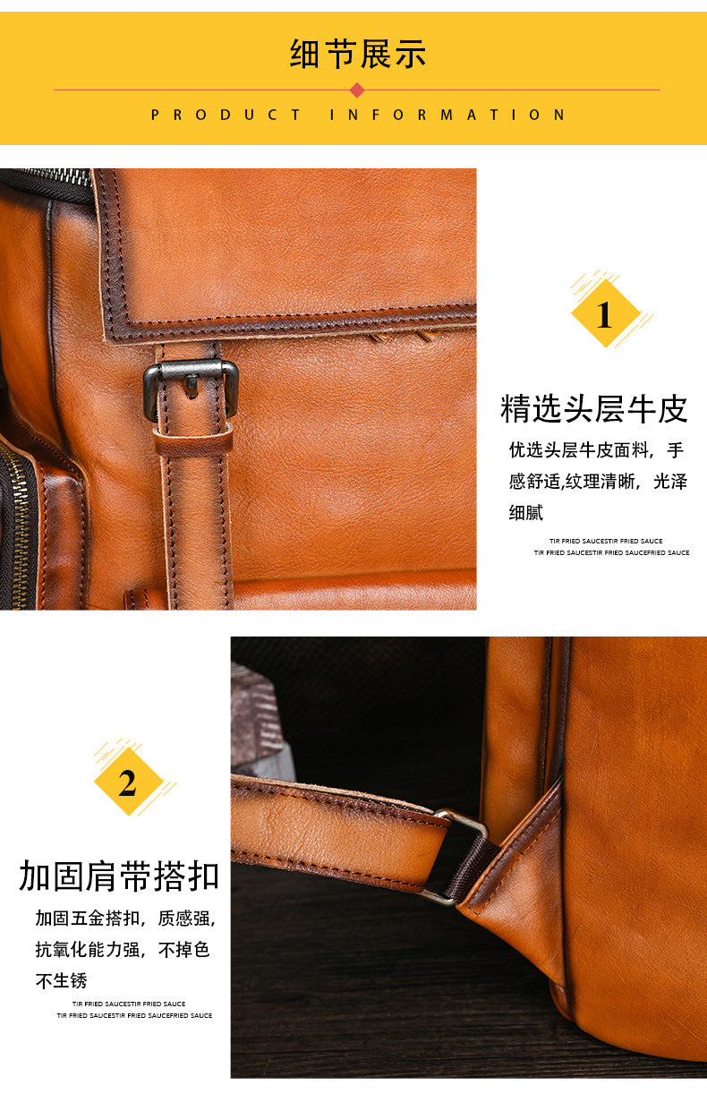 Men's backpack genuine cowhide leather retro unisex casual travel bag business bag