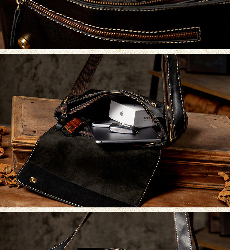 Men's Shoulder Bag Original Handmade Genuine Cowhide Leather Casual Messenger Bag Crossbody Bag