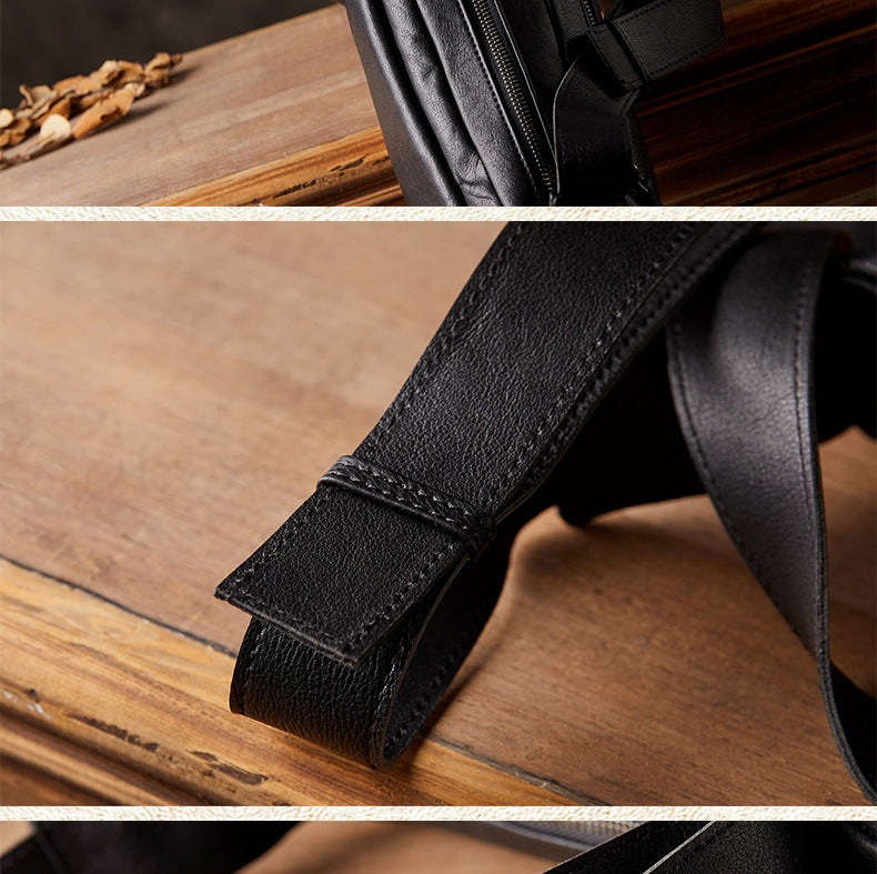 Men's Shoulder Bag Handcrafted Genuine Cowhide Leather Retro Casual Fashion Messenger Bag Crossbody Bag