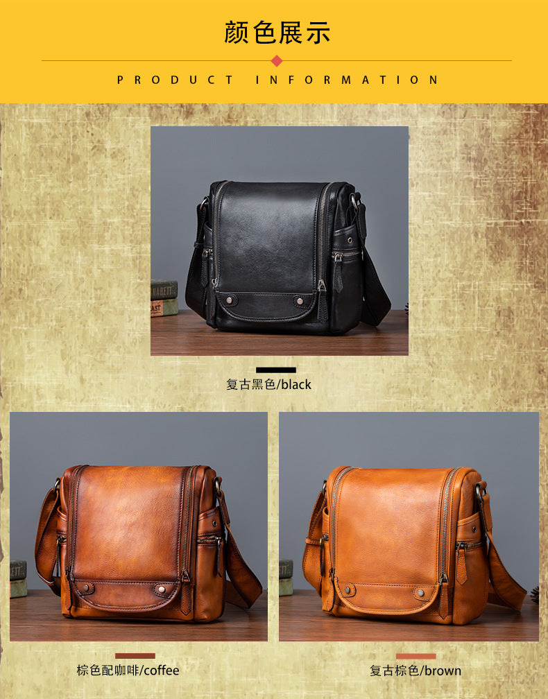 Men's Shoulder Bag Genuine Cowhide Leather Retro Casual Crossbody Bag for Men
