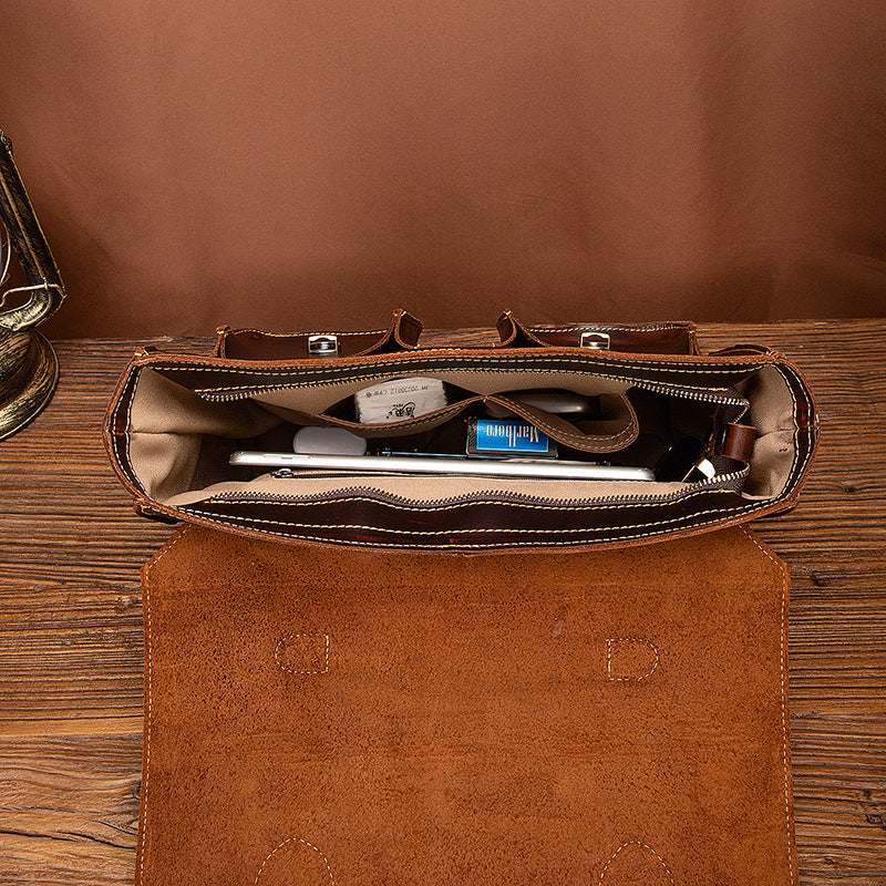 Men's Briefcase Handbag Cowhide Genuine Leather Retro Business Computer Bag for Men