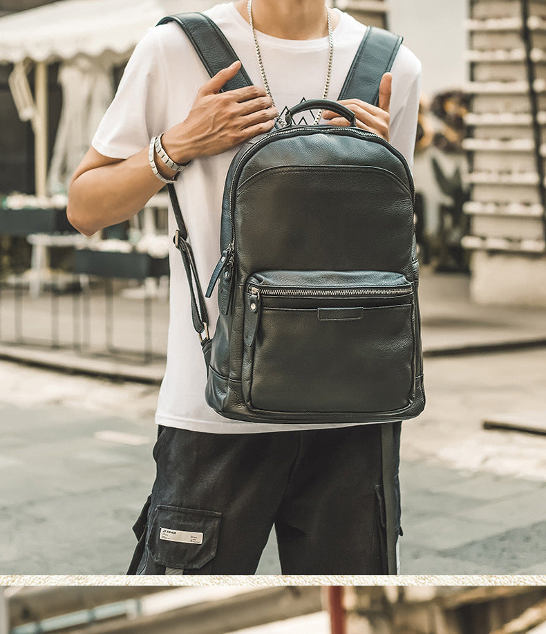 Men's backpack handmade cowhide genuine leather simple casual quality travel bag