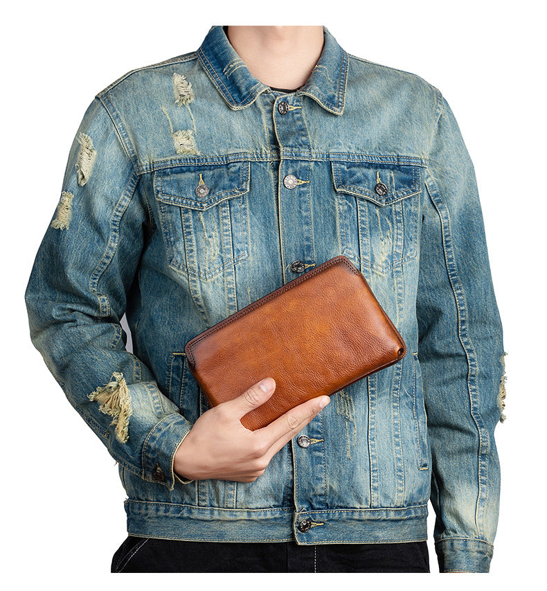 Men's Clutch Bag Genuine Cowhide Leather Practical Retro Casual Men Bag