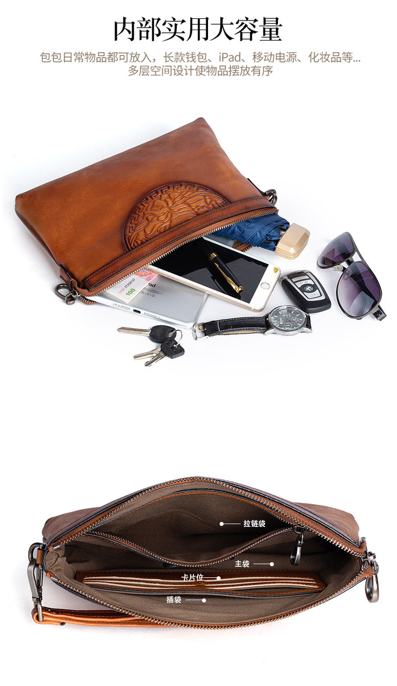 Men's Clutch Bag Genuine Cowhide Leather Retro Casual Men's Handbag
