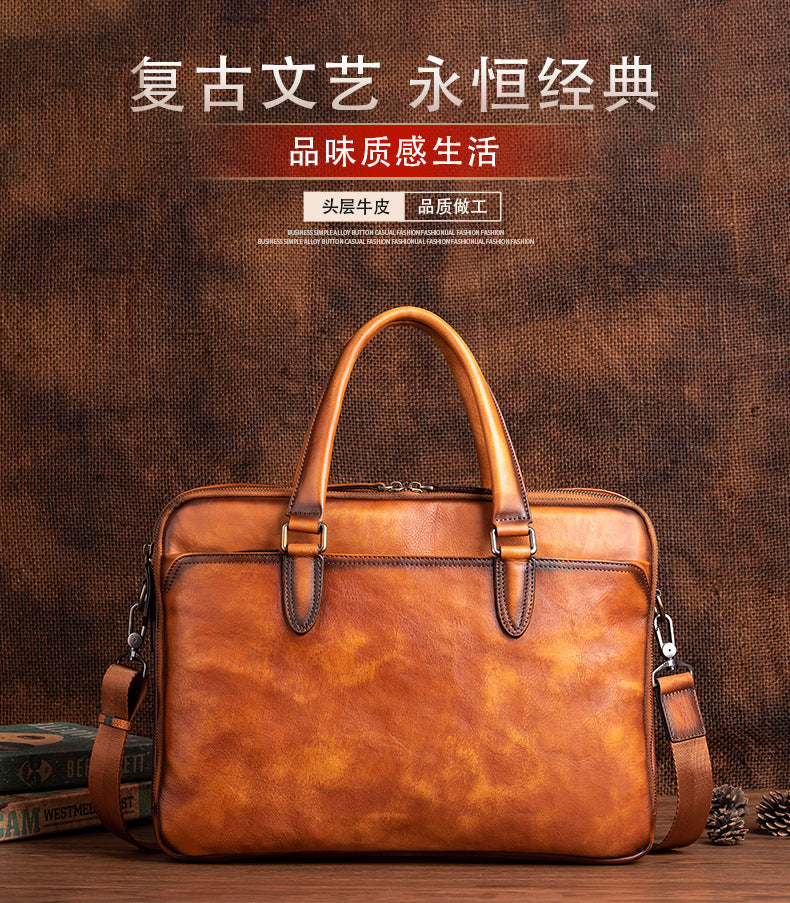Men's Briefcase Cowhide Genuine Leather Business Commuter Computer Bag File Bag Men's Handbag