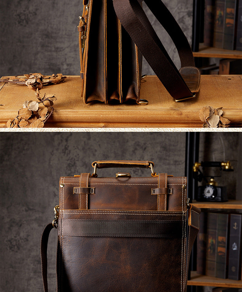 Men's Backpack Handcrafted Genuine Cowhide Leather Retro Multifunctional Casual Crossbody Bag Handbag Handbag for Men