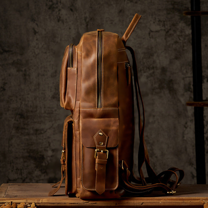 Men's Backpack Handmade Cowhide Genuine Leather Retro Crazy Horse Large Capacity Travel Bag Men's Computer Bag